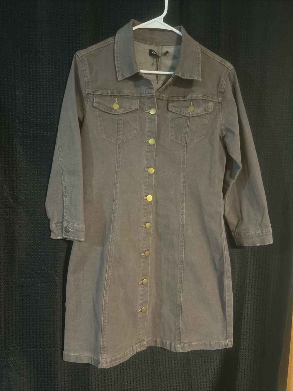 Allegra K Women’s Long Button-Front Denim Jacket Dress in Faded Gray